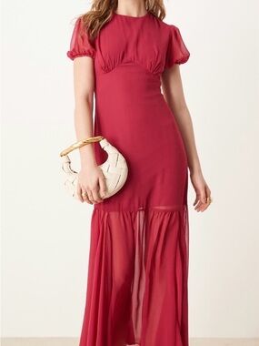 open lace back dress Rent Asos Design Cami Pleated Tulle Maxi Dress In Rose Pink main image 1